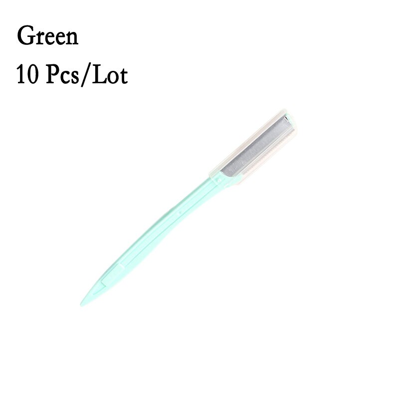 Cuchillas recortadoras de cejas faciales para mujer, cuchilla de afeitar perfecta para dar forma a las cejas, herramienta de depilación para maquillaje Facial, 10 piezas: Verde