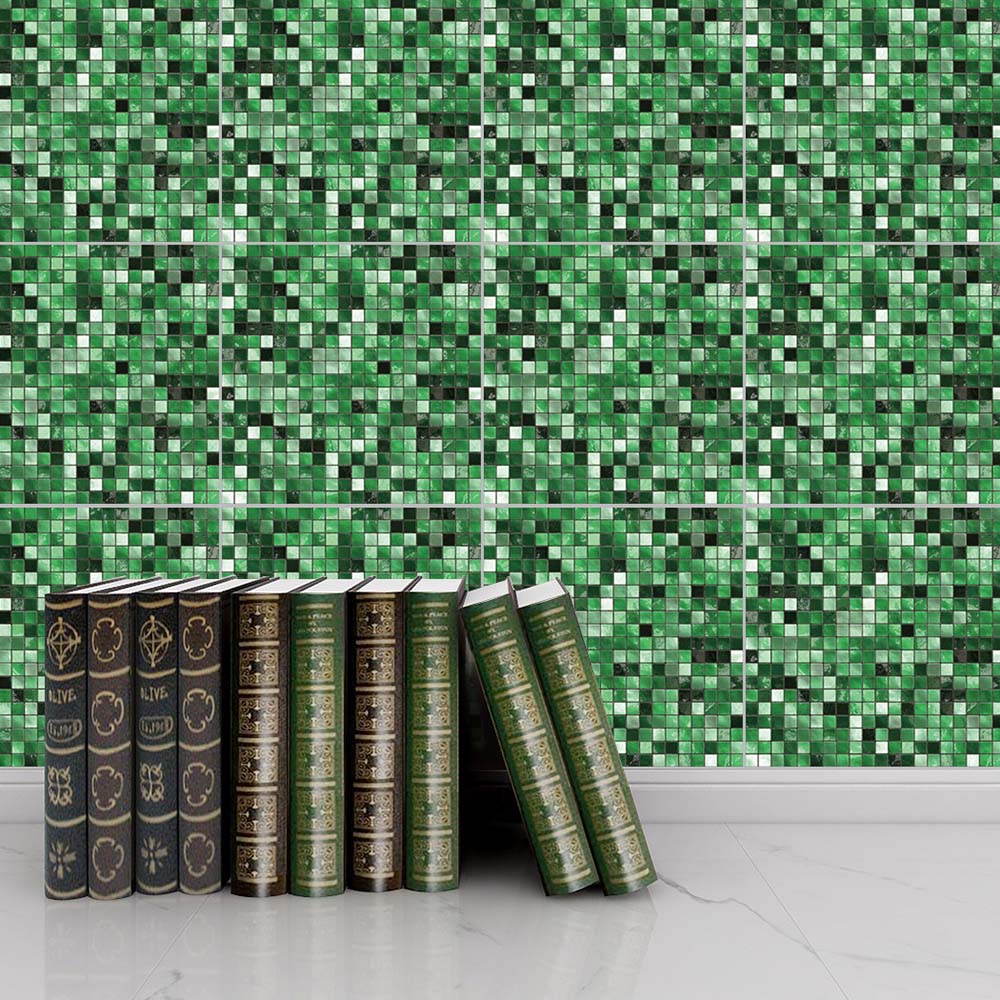 Green Mosaic Tile Sticker Self Adhesive DIY Kitchen Bathroom Home Decor Anti-Water Modern Crystal Vinyl Tiles Paper 10CS