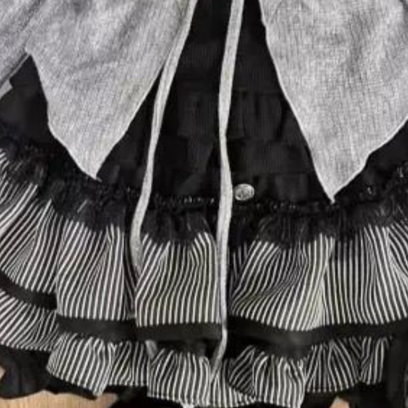 Sommer Herbst würzen Mädchen Abi Kultur Grau Schwarz Spitze Y2K Strickjacke Tragen Kuchen Spleißen Hosenträger Felsen Drei-stück einstellen für Frauen: M / Blau