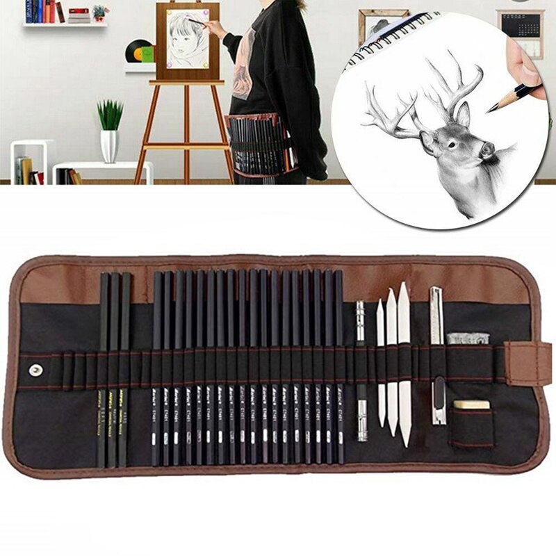 29pcs Drawing Sketch Set Charcoal Pencil Eraser Art Craft Painting Sketching Kit Artist's Pencils Earser Drawing Supplies