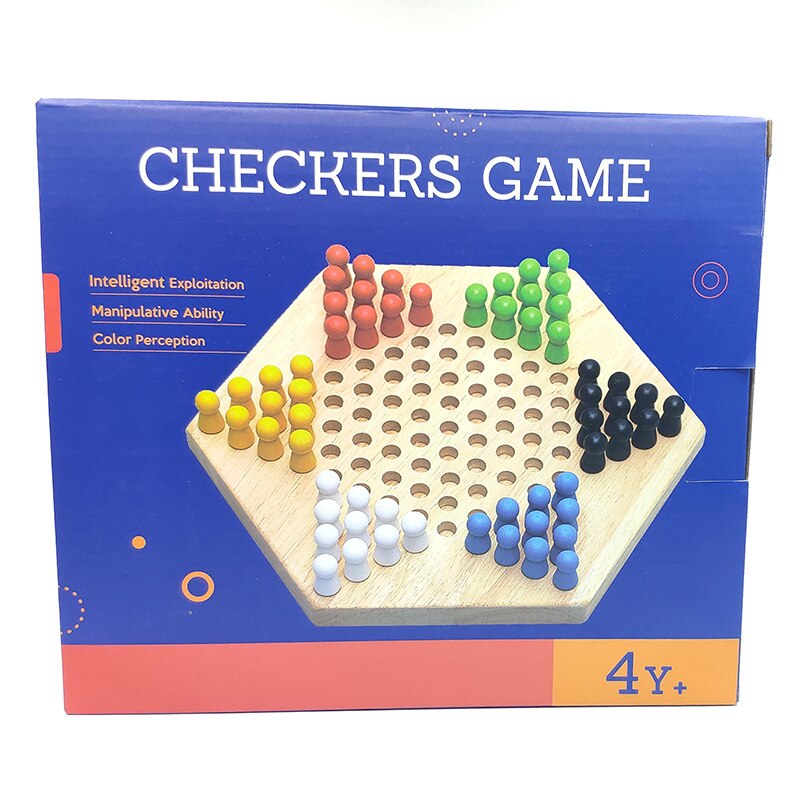 Houten Zeshoekige Checkers Puzzel Board Game Ouder-kind Interactief Spel Puzzel Handleiding Hersenen Speelgoed