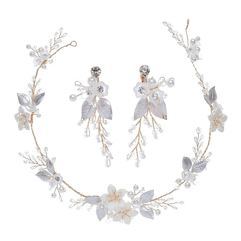 Delicate Bloemen Bruiloft Bruids Hoofdband Haar Wijnstok Bladgoud Hoofddeksel Hand Wired Vrouwen Haar Tiara Accessoires: one set