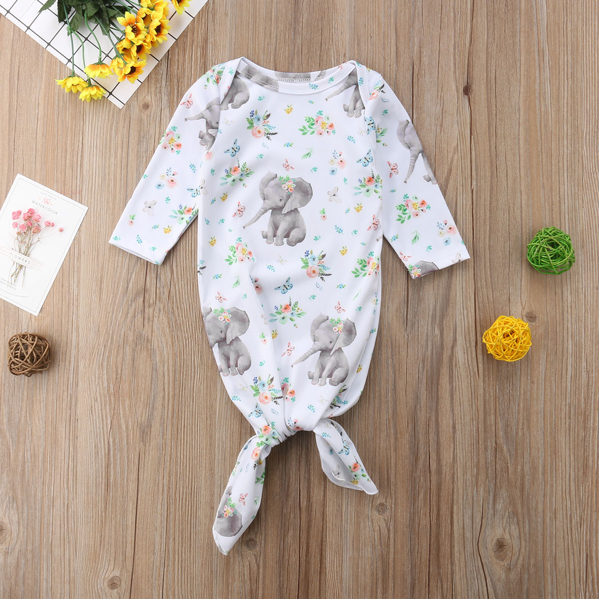 Pudcoco Frühling Kleinkind Kleinkind freundlicher Baby Mädchen Kleidung Langarm Elefanten Druck Blumen- Swaddle wickeln Decke: Ursprünglich Titel