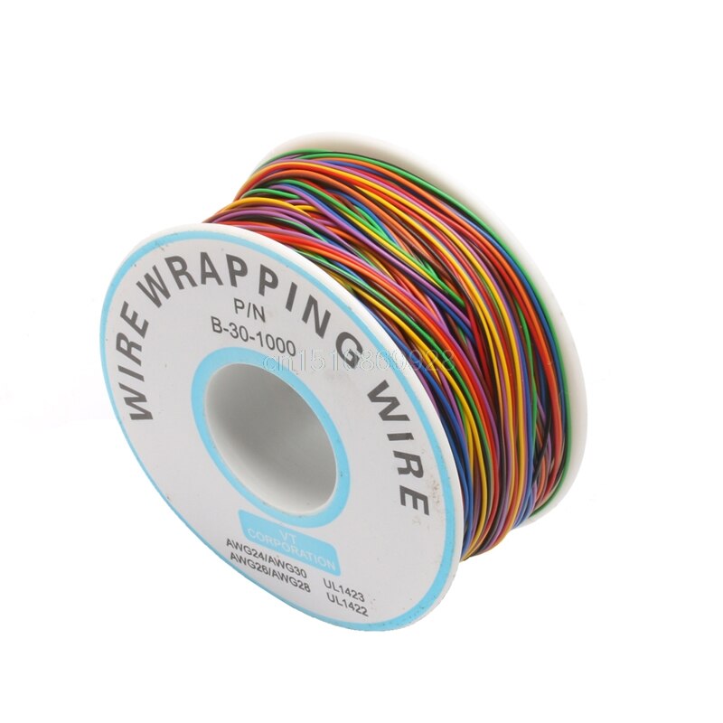 Een Roll 8 Kleuren 30AWG Draad Wikkelen Draad, Vertind Koper Effen, PVC isolatie