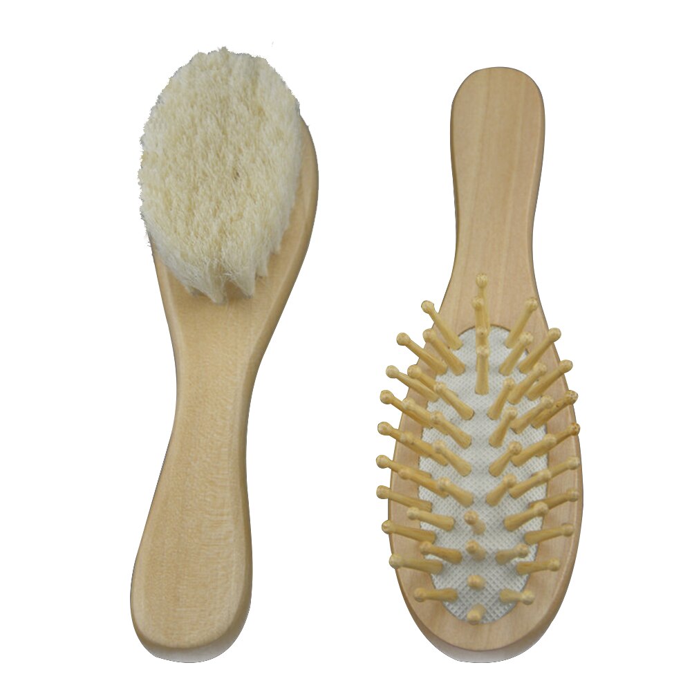 Soin des enfants unisexe Massage du corps sec Mini bain douche en bois bébé peigne Kit doucement pratique brosse à cheveux poils doux antistatique