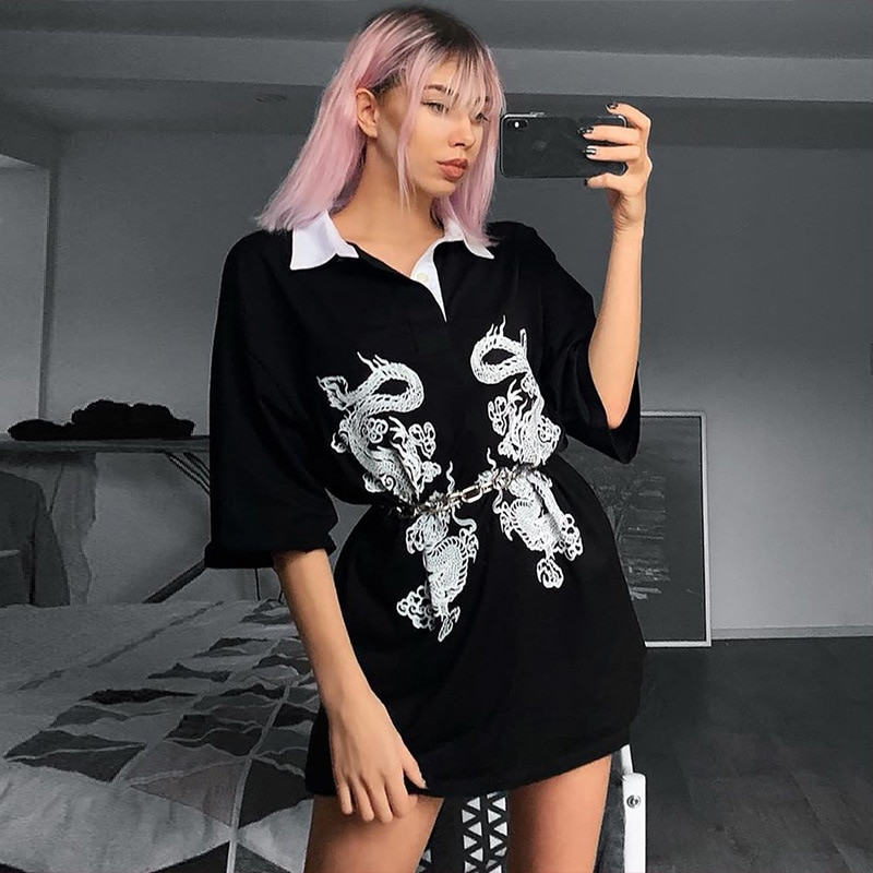 Goth Dragon foncé imprimé Vintage gothique femme t-rétrécissement printemps Egirl Grunge Punk Emo Y2K esthétique Harajuku t-shirt femmes Chic