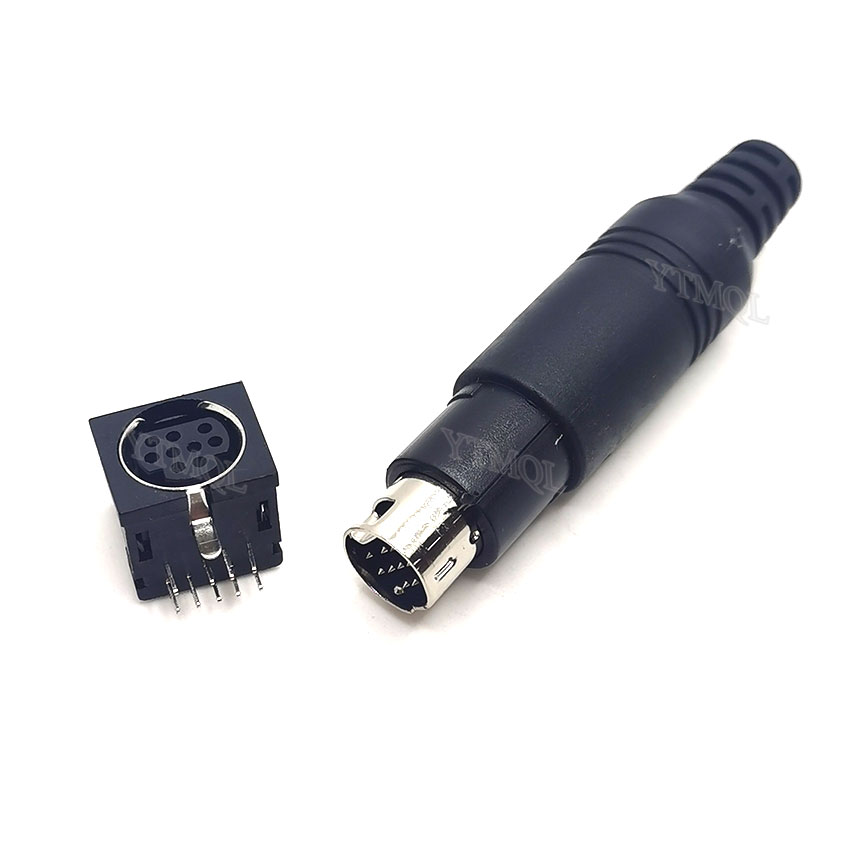 1pcs Mini Din 9 Pin Female Male Din Sockets MD-SM Shield Right Angle Through Holes PCB Circular Receptacle Connector: Gold