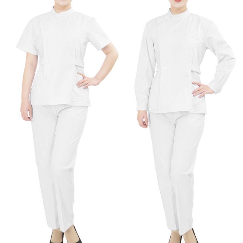 Kvinner todelt sykepleier uniform sett hvit multi-lomme button-down topper skjorte uformelle lange bukser løs dress klinikk