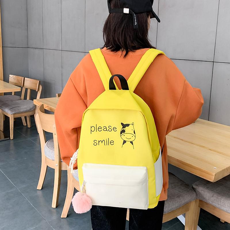 4 stk skoletasker sæt kvinder rygsæk lærred rygsæk skoletaske til teenager piger kvindelige tyverisikring rygsæk: 1 sæt gul