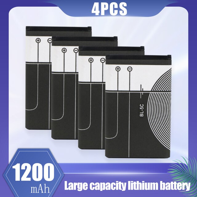 BL-5C BL5C BL 5C 3.7V 1200mAh Replacement Lithium Battery For Nokia 1100 1110 1112 1200 1208 1600 2300 2600 2610 3100 3110 5130: 4PCS