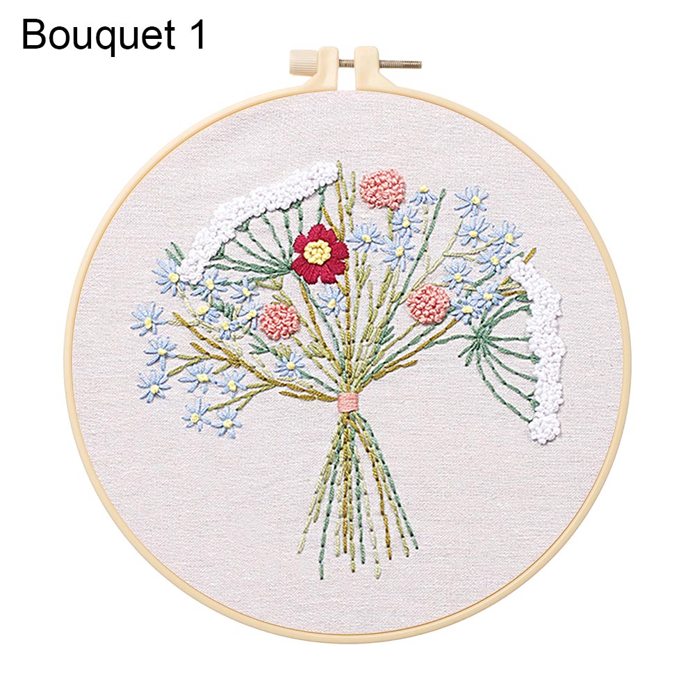 A Full Range Of Printed Embroidery Starter Kits With Patterns Instructions Adult Beginners Multicolor Manual Sewing Craft Kits: Bouquet 1