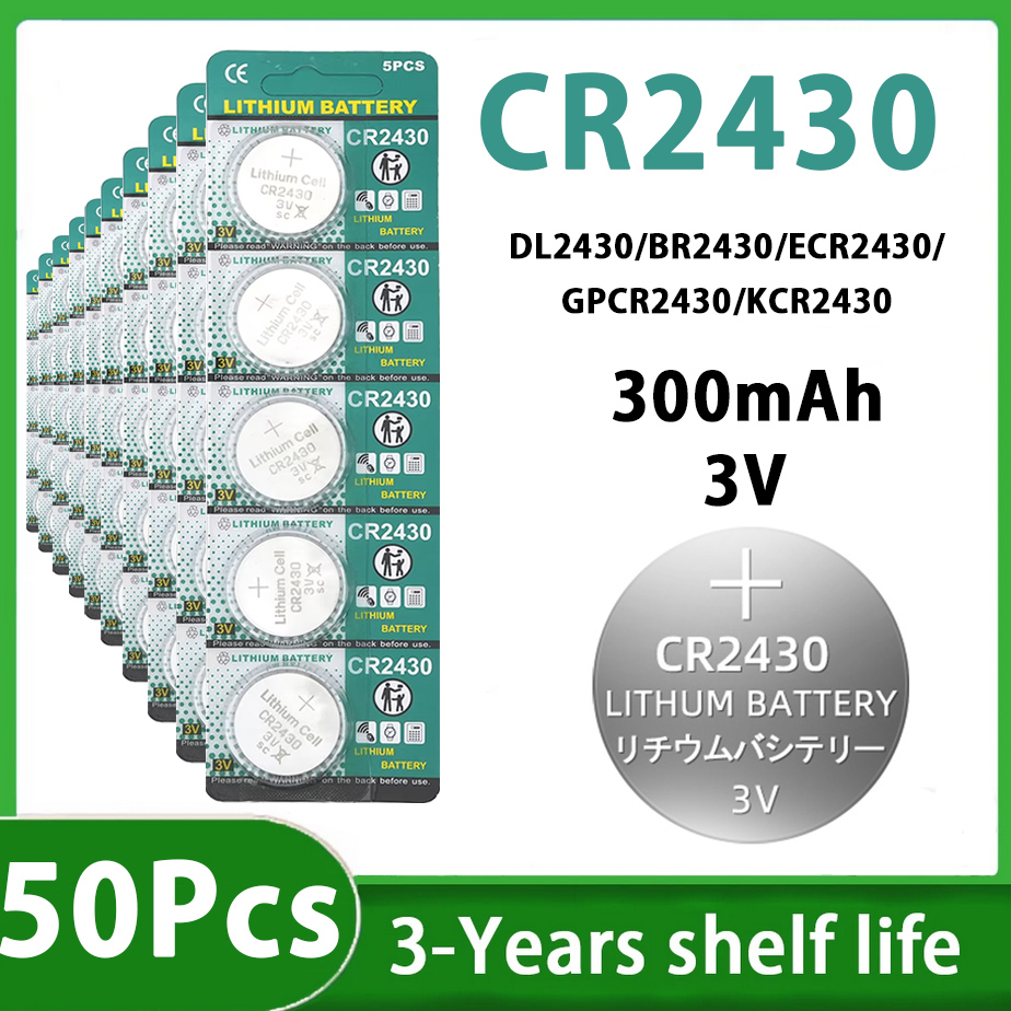 Batteria a bottone al litio CR2430 3V da 5-100 pezzi, 385mAh ad alta capacità, per calcolatrice, orologio, giocattolo, DL2430 BR2430: Blu