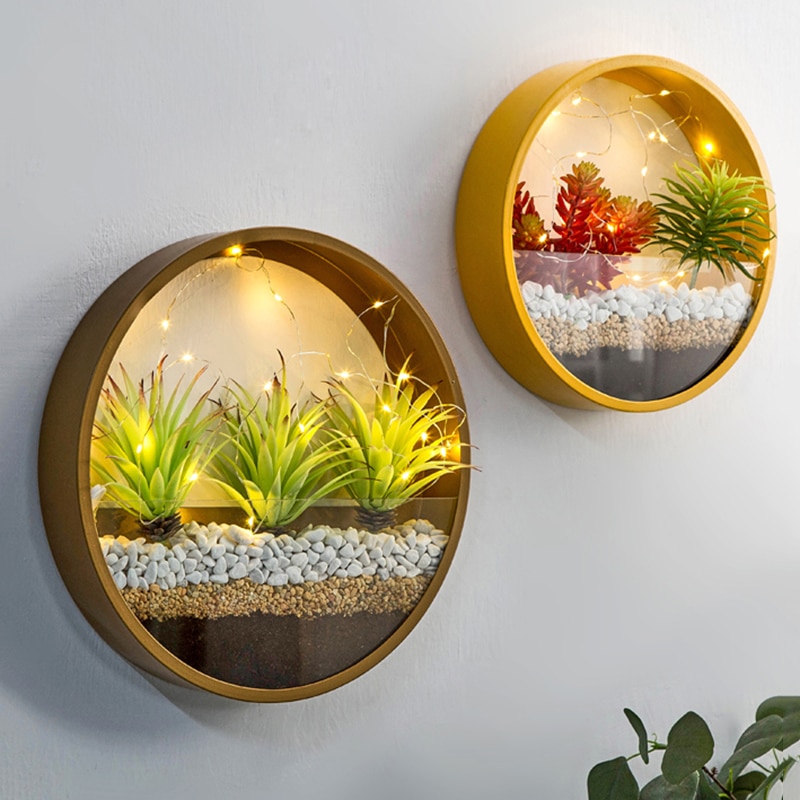 Jern kunst gennemsigtig glasvæg vase hjem stue restaurant kontor væg planter sukkulent plante hængende urtepotte