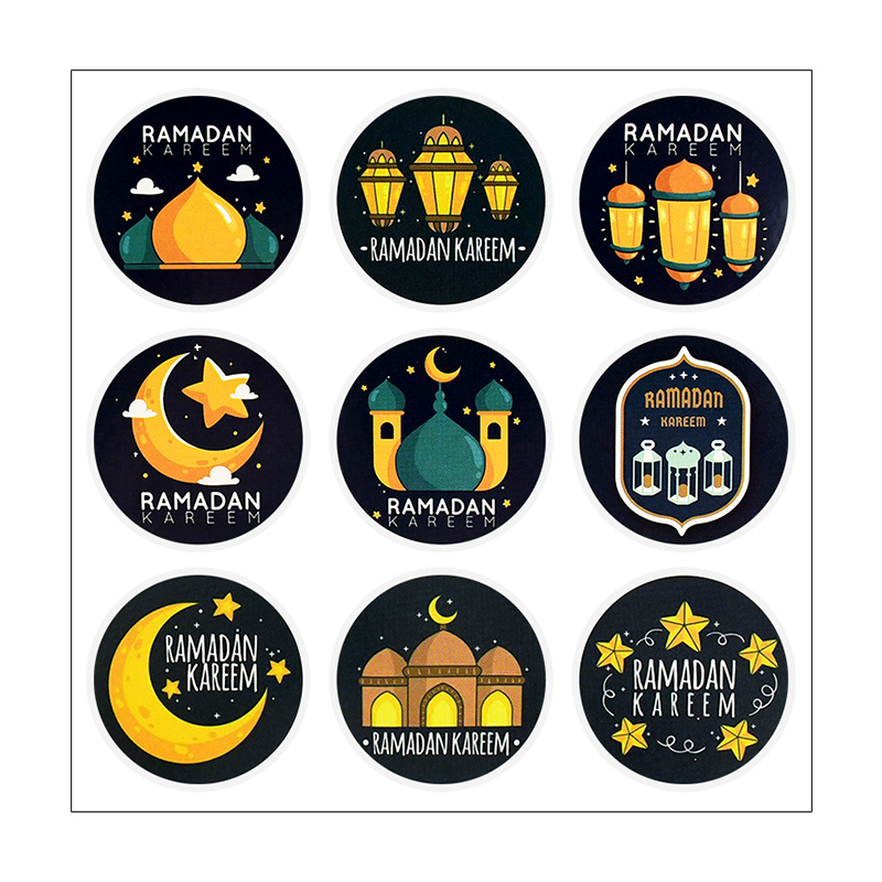 Autocollant Eid Mubarak Ramadan 4cm, étiquette autocollante pour emballage de boîte avec étoiles et motifs de lune, pour Scrapbook musulmans islamiques pour enfants, 90 pièces