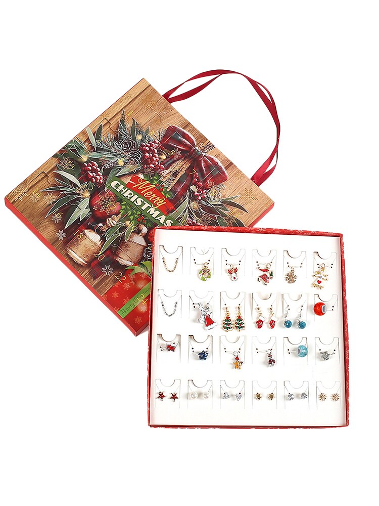 Christmas Christmas Ornaments Countdown Calendar Box Advent Golden Bracelet Necklace Accessory Set Children's Box