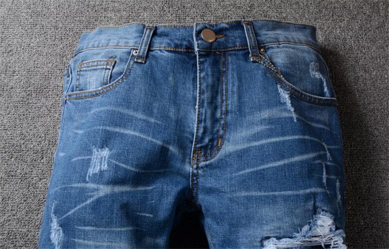 Kimsere hi street ripped biker jeans ødelagt motorcykel denim bukser streetwear jean bukser plus størrelse 28-42
