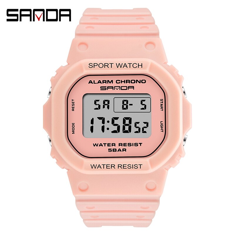 Relógio de pulso eletrônico sanda 2019, relógio de esporte feminino multifuncional de silicone, impermeável, relógios de pulso para estudantes: Cherry pink