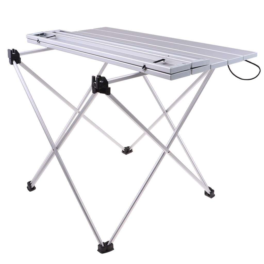Outdoor Aluminium Foldable Picnic Camping Desk Table Ultralight Compact Size with Storage Pouch for Tailigating Backyard Fishing: Silver 56.5x40.5x41