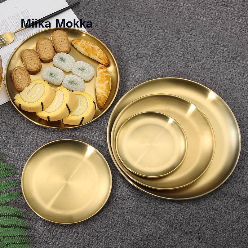 European Dinner Plates Gold Silver Dining Plate Fruit Plates Round Serving Dishes Plate Cake Tray Steak Tray Tableware