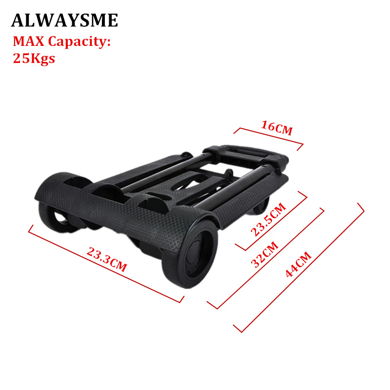 ALWAYSME Folding Portable Push Trolley Travel Cart Adjustable Home Luggage Carts Trolley Cart Fixed Travel Bags Cart