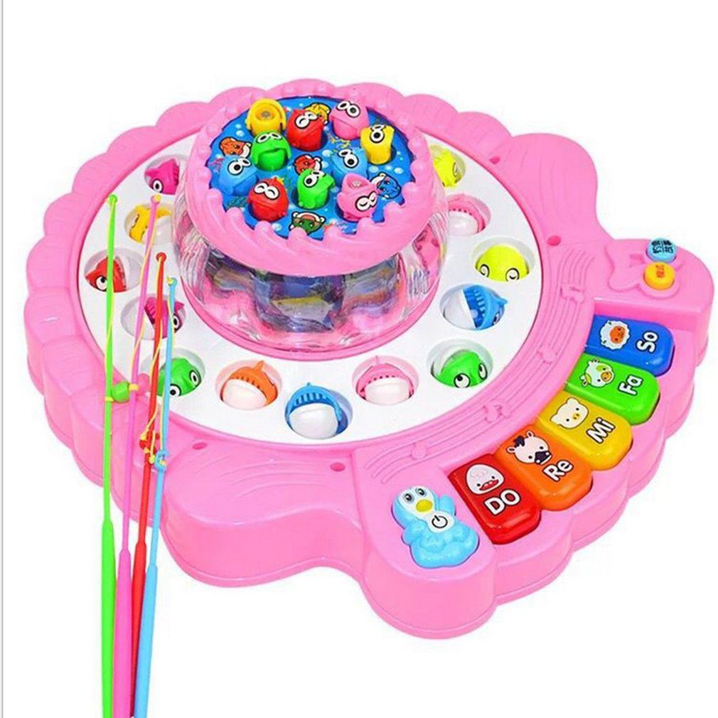 Juego de pesca giratorio Musical para niños, juguetes deportivos para el aire libre, con forma de concha de doble capa: Double Musical Pink