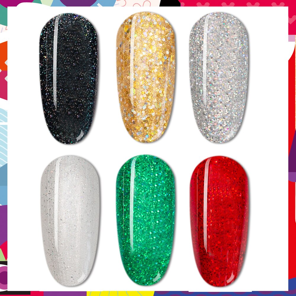 Bluedee Gel Nagellak Glitter Set Shiny 6 Kleuren Vernis Semi Permanente Vernis Hybird Nagellak Uv Acrygel Voor Nail Art