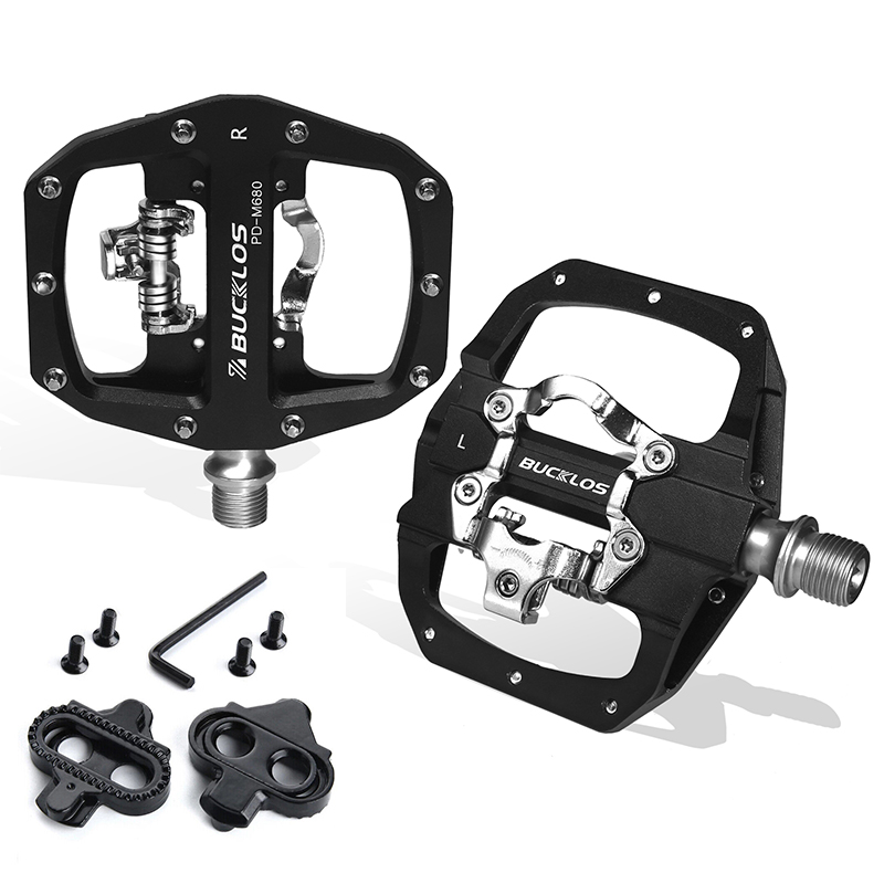 BUCKLOS Pedals Contact MTB Bike Cleat Pedal Flat Dual Function Mountain Bike Pedal Fit SPD System Bearing Bicycle Platform Pedal