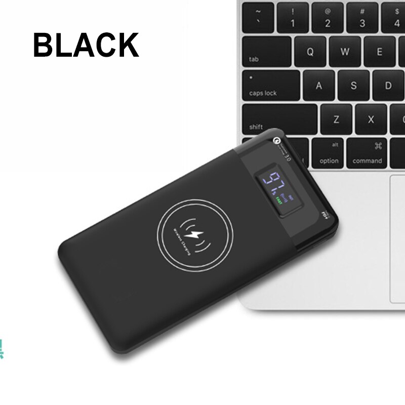 CASEIER 18W moc Bank bezprzewodowy 16000mAh PD QC 3.0 szybkie ładowanie doprowadziło moc cyfrowy wyświetlacz przenośna ładowarka baterii Powerbank: 10000mAh 18W Black2