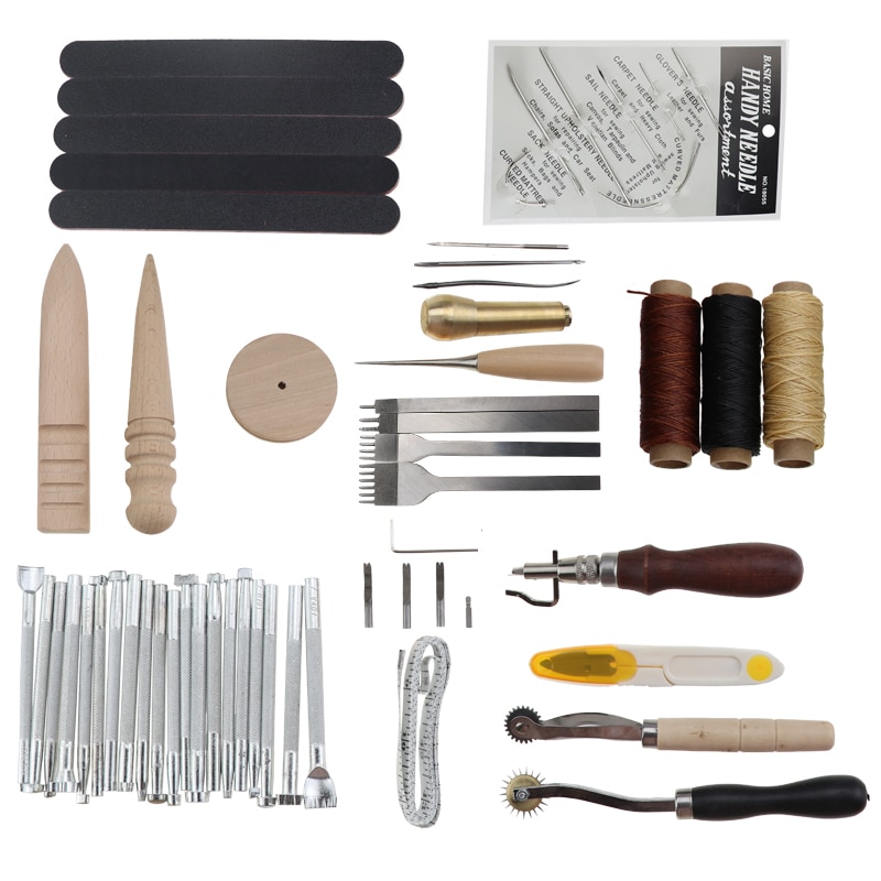 Adeeing 59 stuks set DIY Leather Craft Tool Kit Set Handgemaakte Naaien Kit voor thuis benodigdheden voor kinderen