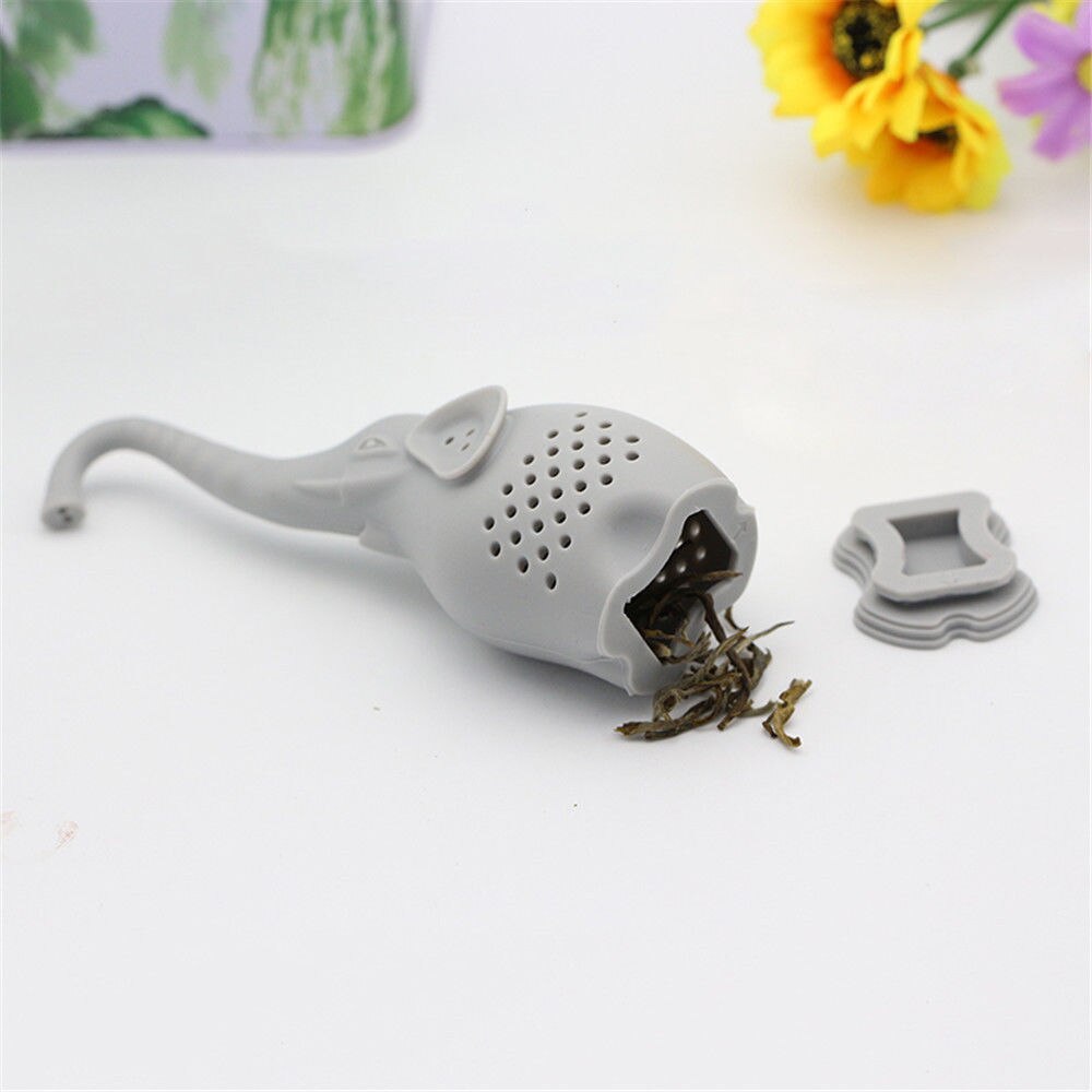 LINSBAYWU Kleine Olifant Theezeefje Siliconen Dier losbladige Thee-ei Filter Diffuser Fun Thee Accessoires: Grijs
