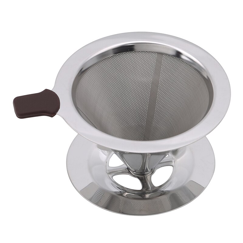 Reusable Coffee Filter Stainless Steel Cone Coffee Filter Baskets Mesh Strainer Pour Over Coffee Dripper With Stand Holder: Silver 99mm