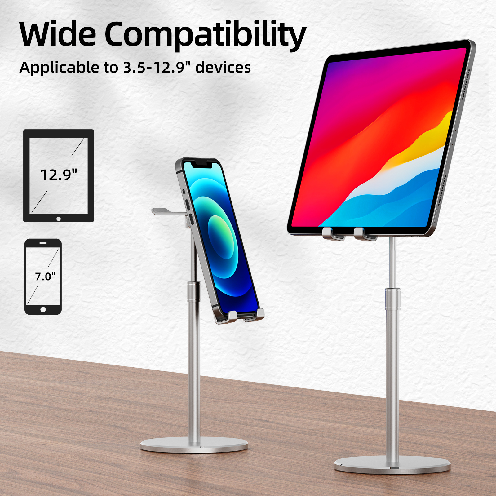 Robuster handyhalter aus aluminiumlegierung und stabiler tablet-ständer mit frei verstellbarem winkel und höhe, rückwandaufhängung