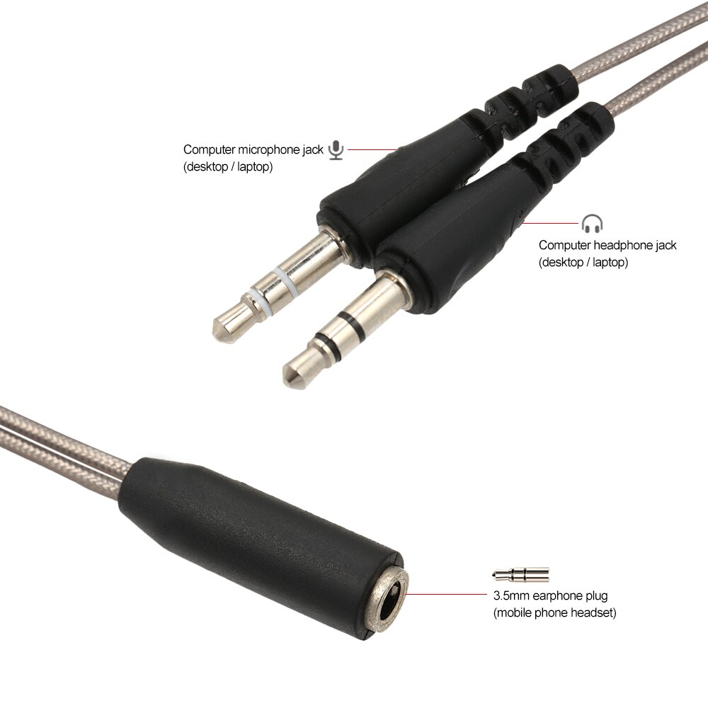 3.5 Mm Audio Splitter Kabel Y Splitter Jack 1 Female Naar 2 Male Adapter Kabel Converter Oortelefoon Microfoon Cord Voor laptop