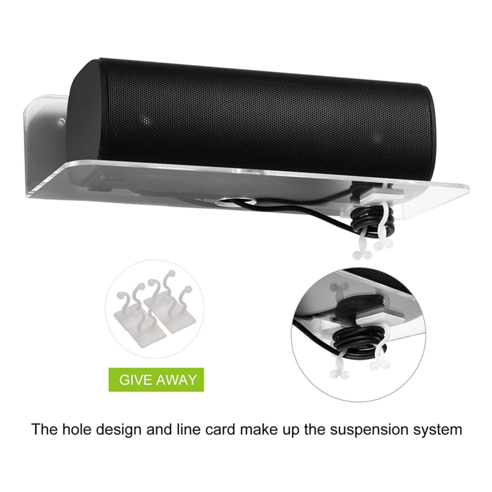 2x Acrylic Floating Wall Rack Small Display Shelf for Wireless Speaker Clear