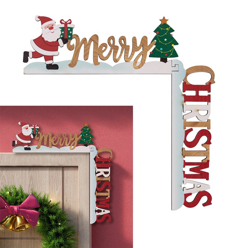 Kerst Houten Hoek Deur Frame Ornament Kerst Decoratie Kerstman Deur Frame Teken Houten Hanger Party House Decor