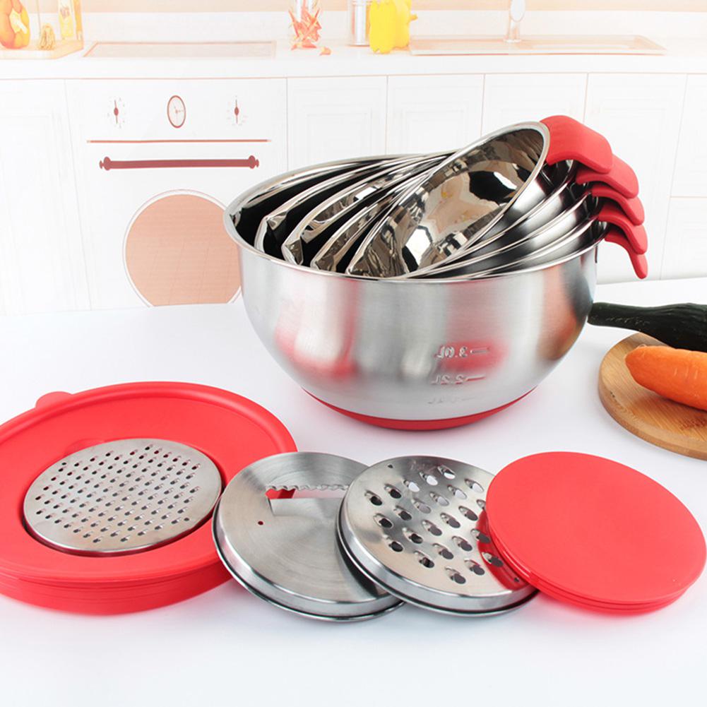 Stainless Steel Salad Mixer Bowls Set With Lids/Handle/Grater/Egg Beater Kitchen Baking Non-Slip Mixing Bowl Food Storage Bowl: 18cm