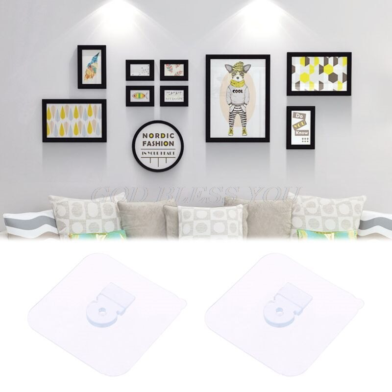 2pcs Heavy Duty Seamless Self Adhesive Hook Wall Hanger Hanging Holder kits For Picture Poster Photo Frame Clock No Drilling