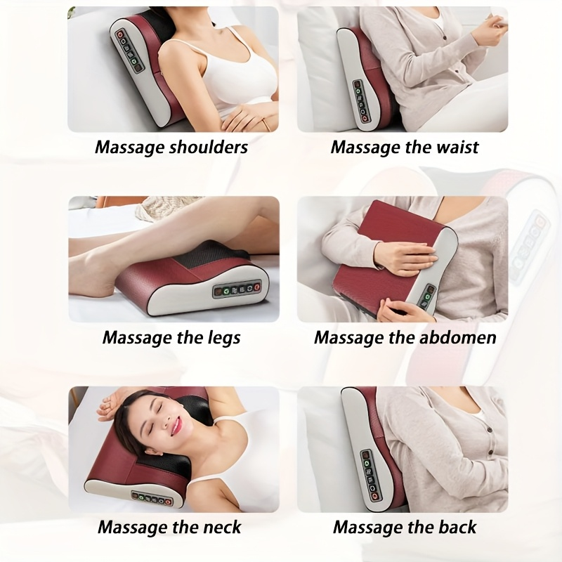 Neck Massager, Massage Pillow with 20 Massage Heads, Kneading and Heating Functions, 6-Button Control Suitable for Shoulders, Neck, Waist, and Back, Multi-Area Massager, Dual Modes for Home and Office Use,