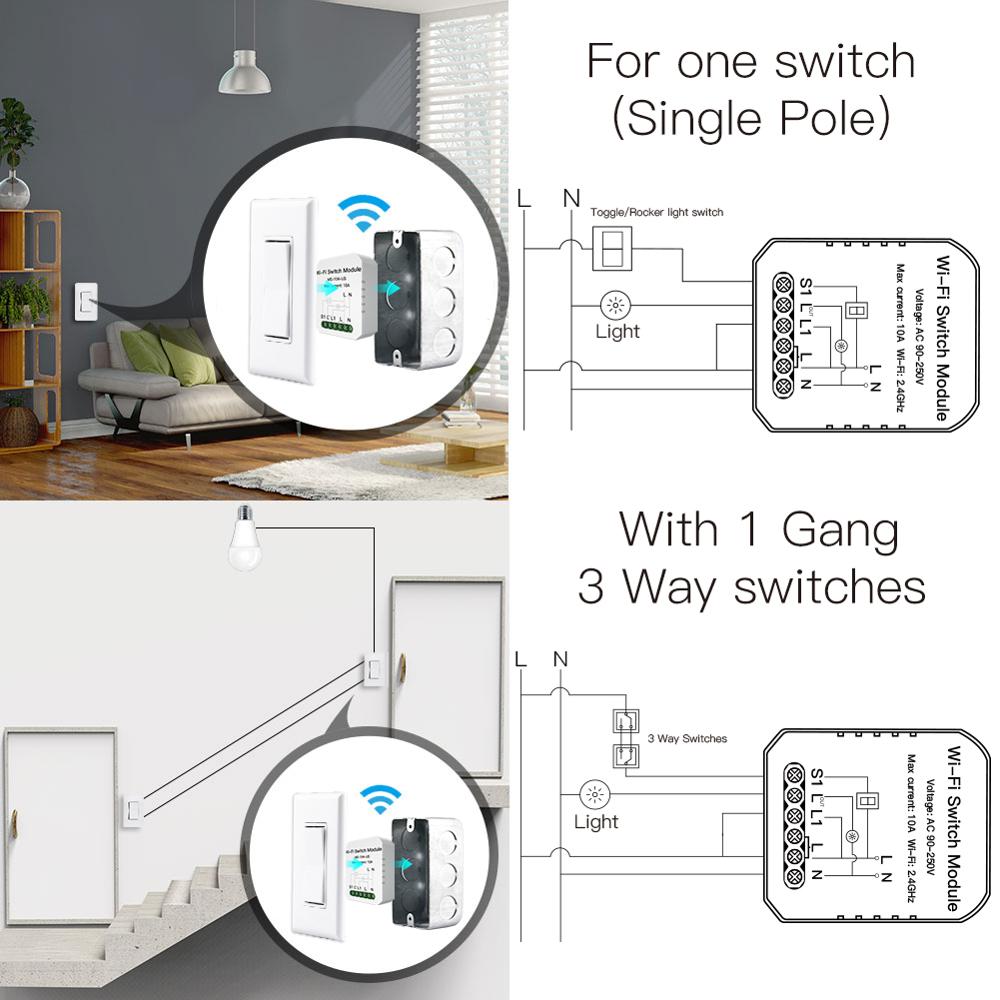 DIY WiFi Smart Home Light Switch Single Pole 3 Way 1 Gang Module Support Tuya Alexa and Google