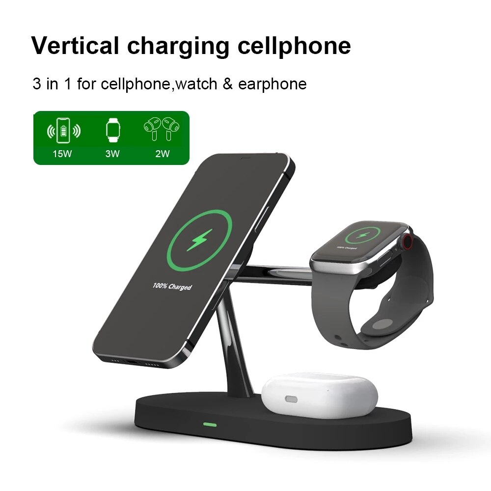 3 In 1 Draadloze Oplader Voor Iphone 12 Pro Max Magnetische Houder Voor Telefoon Apple Horloge Airpods Pro Inductie Draadloze laders