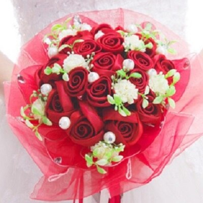 Roze Paars Boeket Mariage Rouge Wedding Boeket Matrimonio Zijde Kunstmatige Rozen Bruid Bruidsboeket Met Parels: red