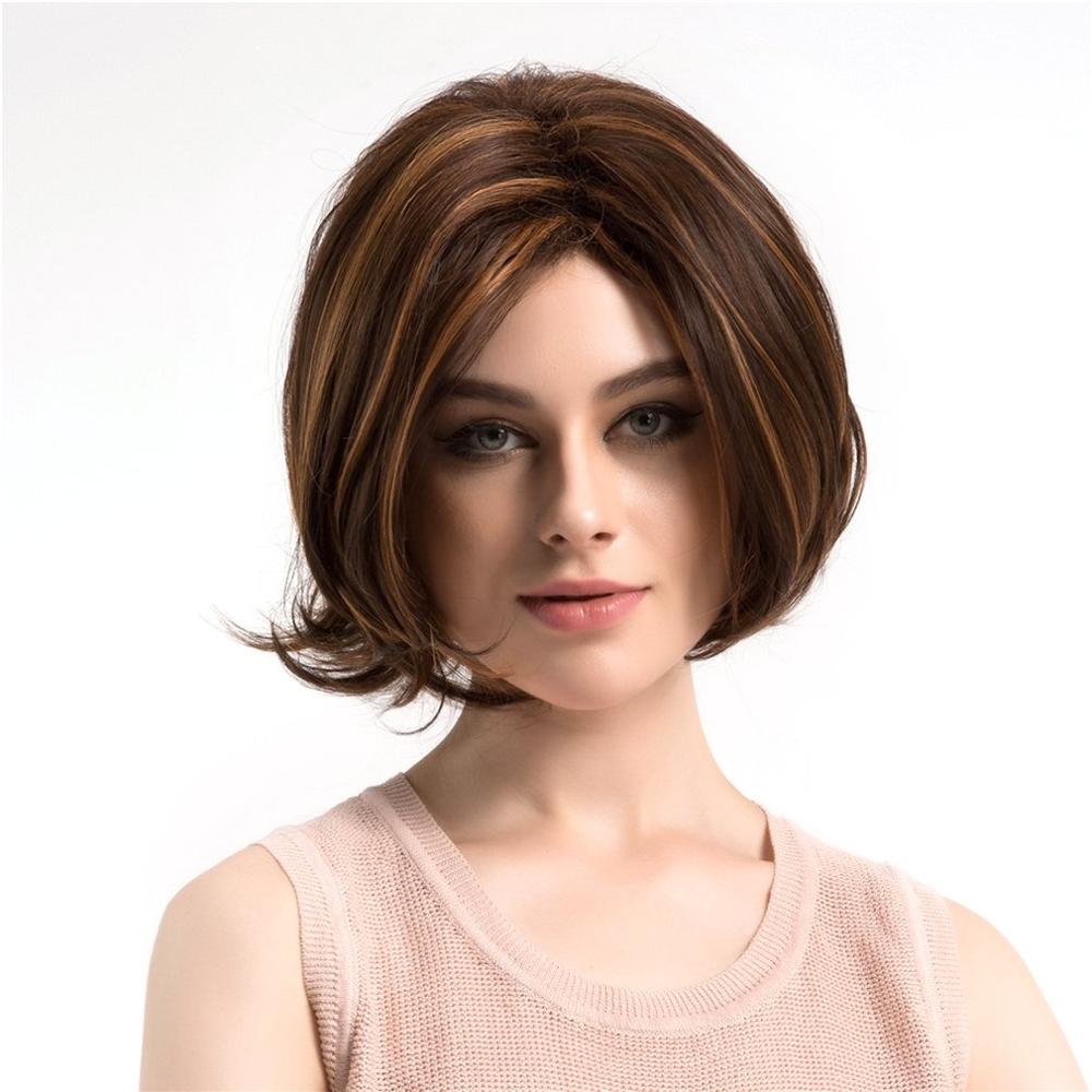 WIG365 Short Style Women Wavy Fluffy Wigs Natural Mixed Color Heat Resistant Synthetic Hair Wigs for Party Daily Wear