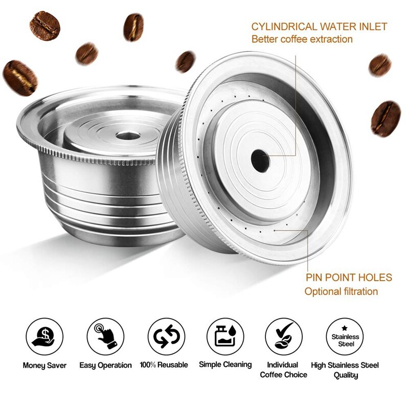 Reusable Coffee Capsules, Stainless Steel Refillable Vertuo Pods Compatible with for Nespresso Vertuoline GCA1 and Delonghi ENV1