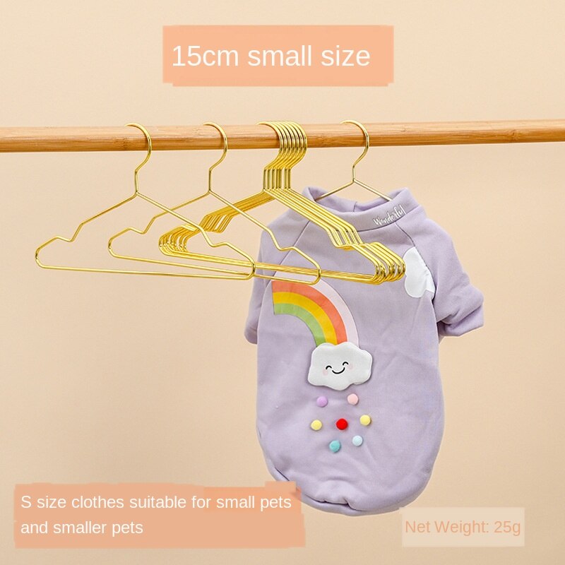 10 Pcs Sterke Metalen Draad Huisdier Hangers Kleine Kleerhangers Voor Hond Kat, gold Metal Kleding Shirts Hanger Met Groeven: 15cm- gold 10PCS