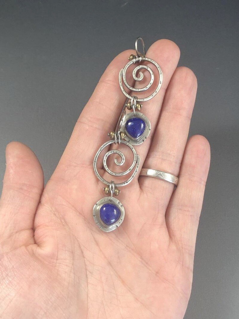 Ethnische Handgemachte Kreative thailändisch Silber Lapis Lazuli Ohrringe retro Übertrieben Anhänger Ohrringe Partei Schmuck