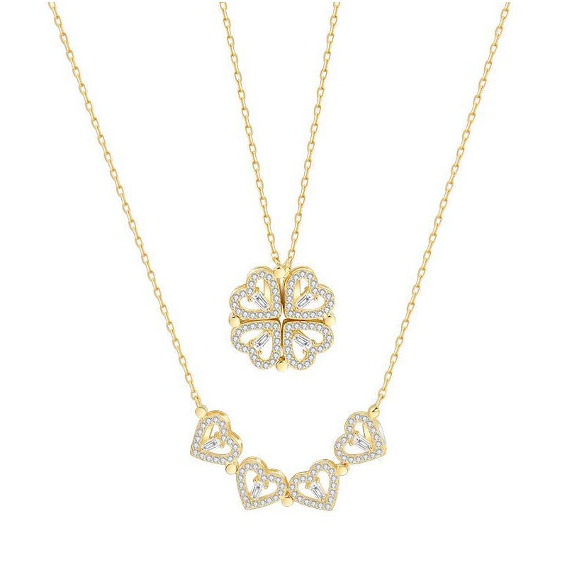 Vrouwen Hart Kettingen Rvs Magneet Kristal Klavertje Vier Hart Hanger Collier Sieraden Kraag Bff Bijoux