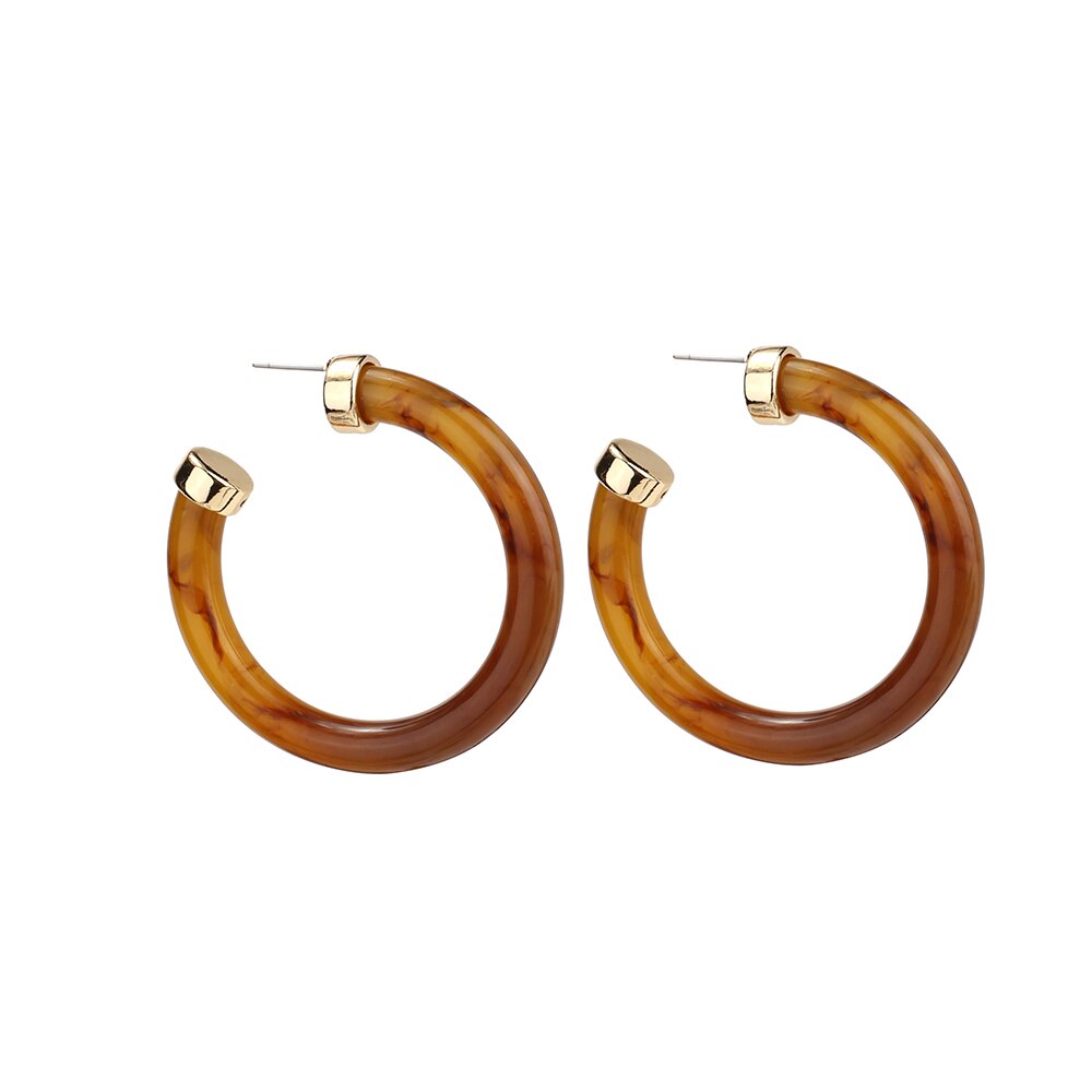 Acrylic Resin Circle Hoop Earring For Women Vintage Gold Metal Ear Tortoiseshell Round Earring Hoops