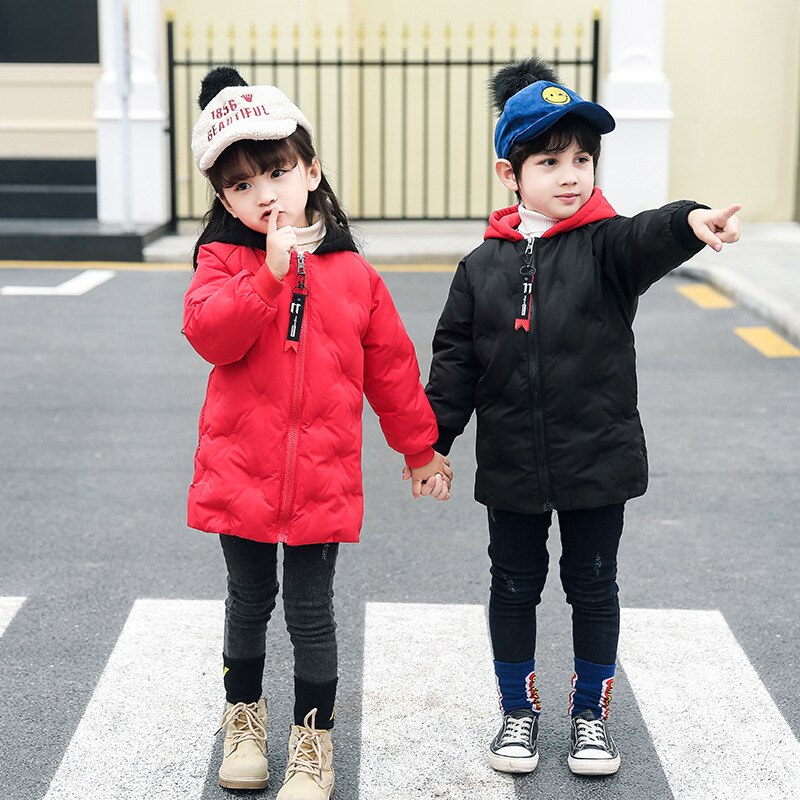 Winter kinderen dons & parka's 3-10y jongens meisjes dikke warme bovenkleding winddichte capuchon jas of kinder winterjas rood zwart