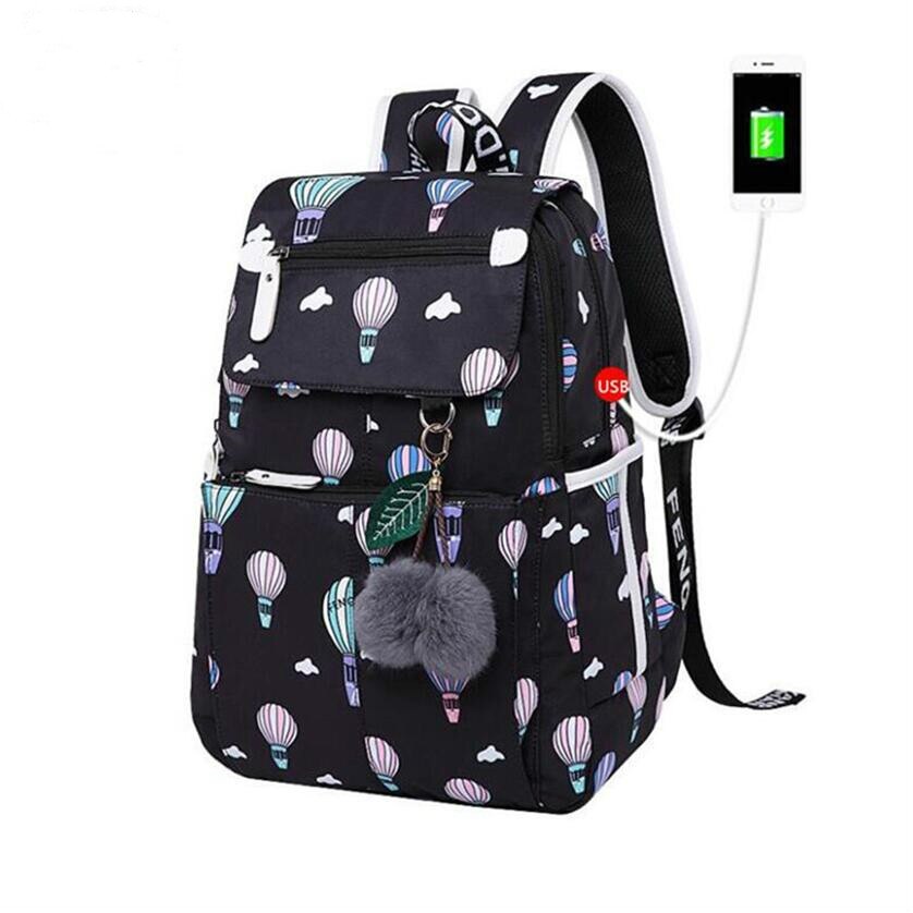 Junior High School Bags For Girls Laptop Backpack Female Usb Backbag Children Backpacks School Backpack For Girls Bag Pack: Ballon