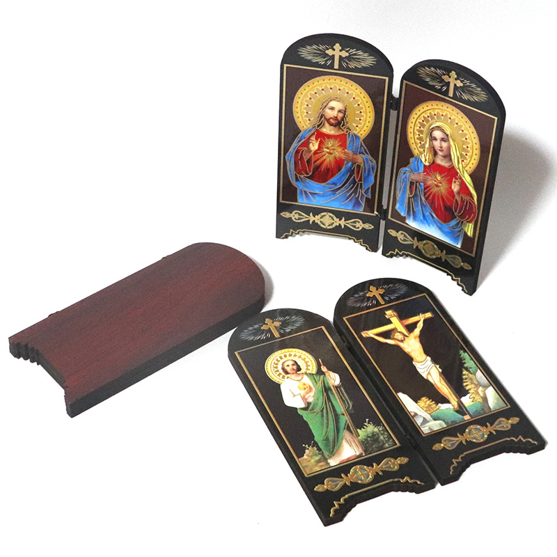 Katholieke Houten Dubbele Scherm Ornamenten Home Decoratie Christus Jezus Virgen Maria Religieuze Figuur Icoon Imagenes Kerk